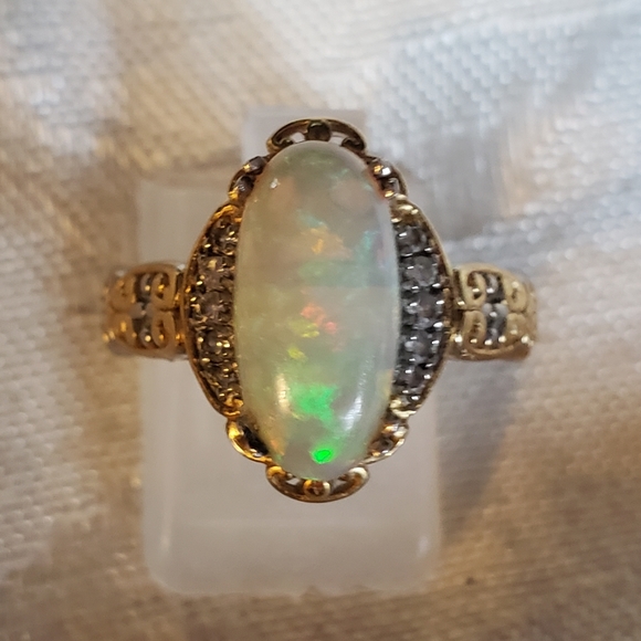 SOLDGorgeous Ethiopian Welo Opal and White Zircon Ring 2.15ctw Sterling Silver - Picture 10 of 14